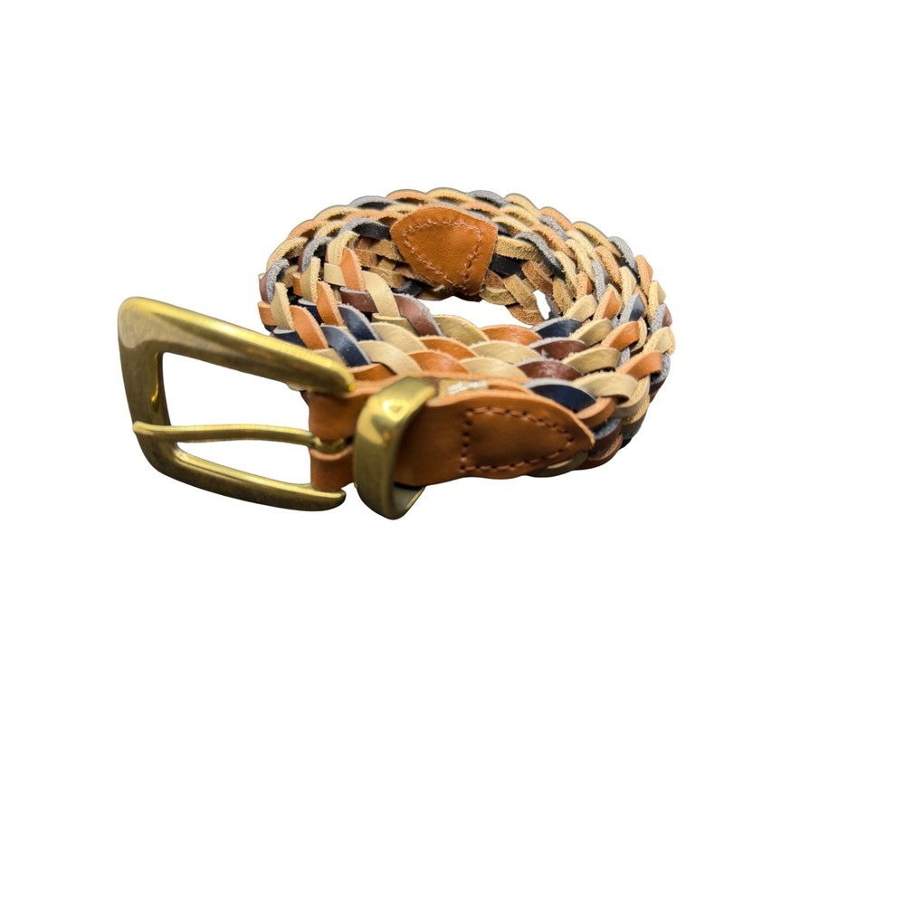 Unbranded Braided Belt Mens ML Multicolor Excellent Woven Genuine Leather Brass